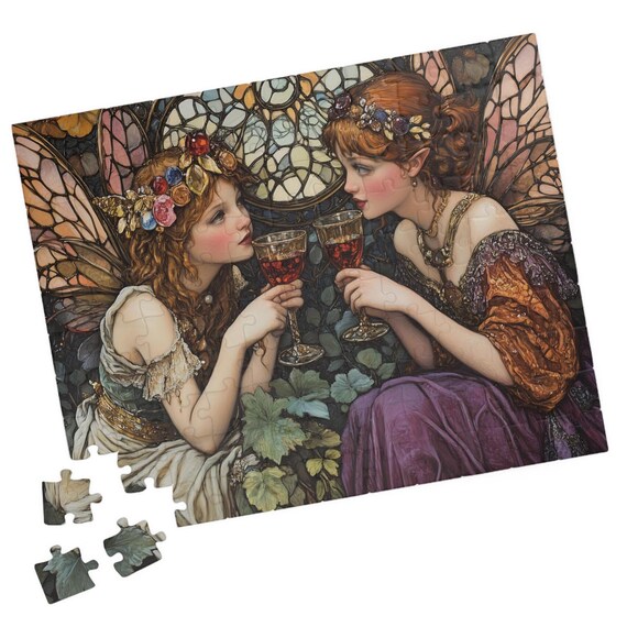 Fairy Friends Toasting Wine Glasses Stained Glass Fantasy Poster