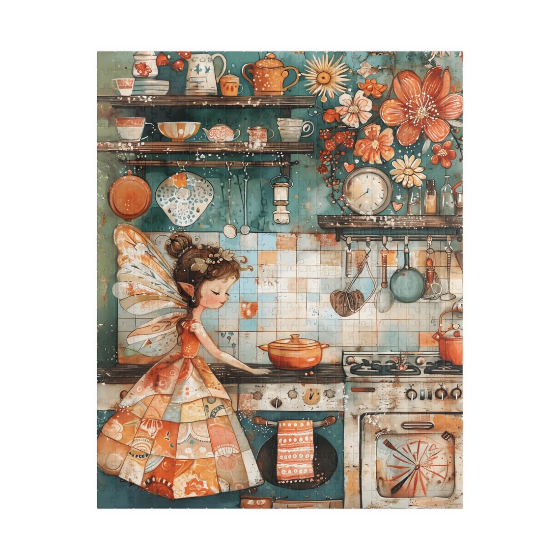 Fairy Girl Baking in a Cozy Country Kitchen with Copper Pots Art Print - Image 5
