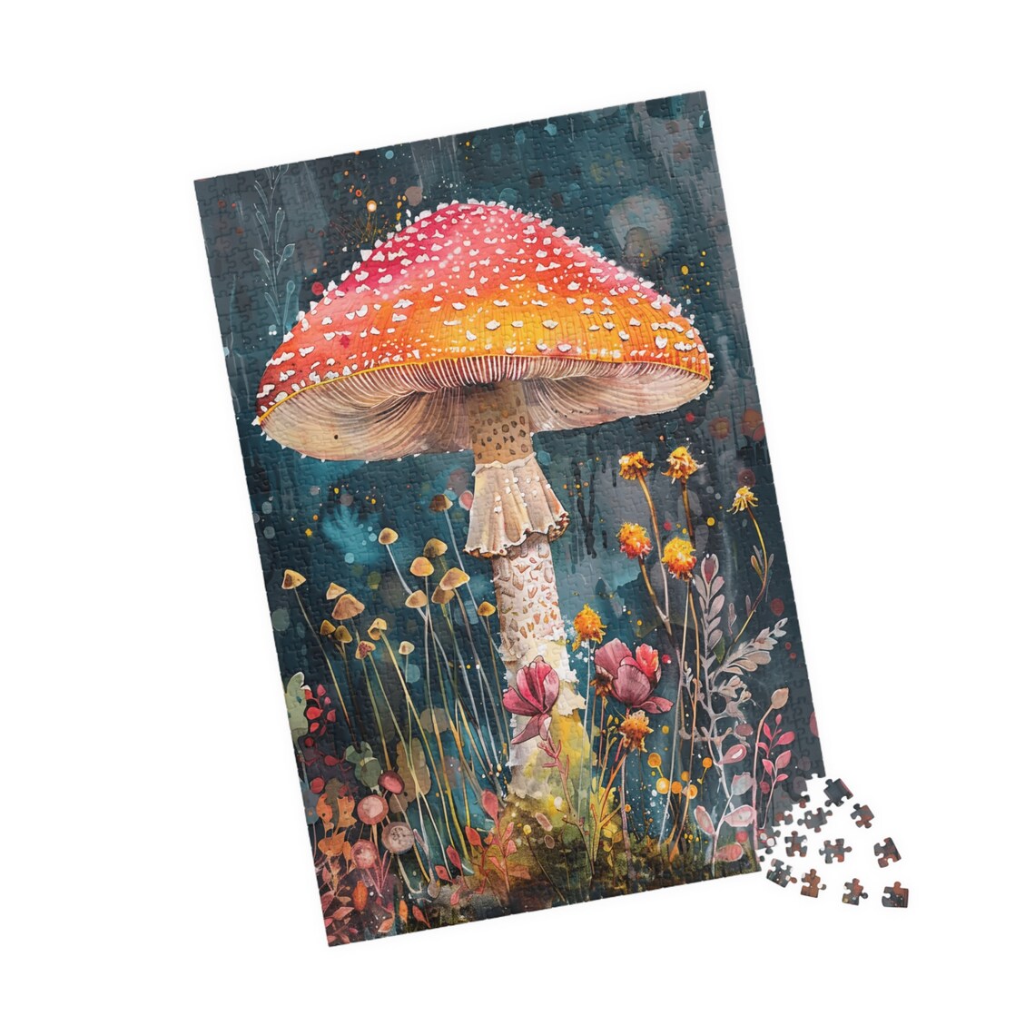 Giant Red Fly Agaric Mushroom in a Moody Watercolor Forest Print - Image 4