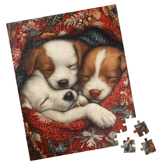 Three Puppies In A Blanket Ii Jigsaw Puzzle Gift For Holidays Birthdays Get Well And Nursing Homes Fun Tech Free Activity