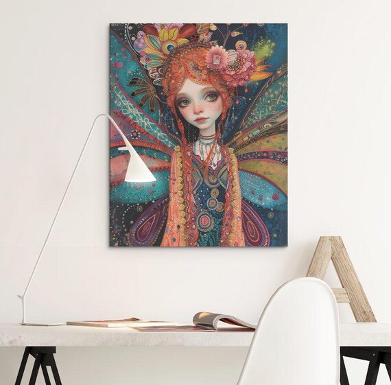 Fairy Portrait With Ornate Orange Wings Floral Crown Art Poster