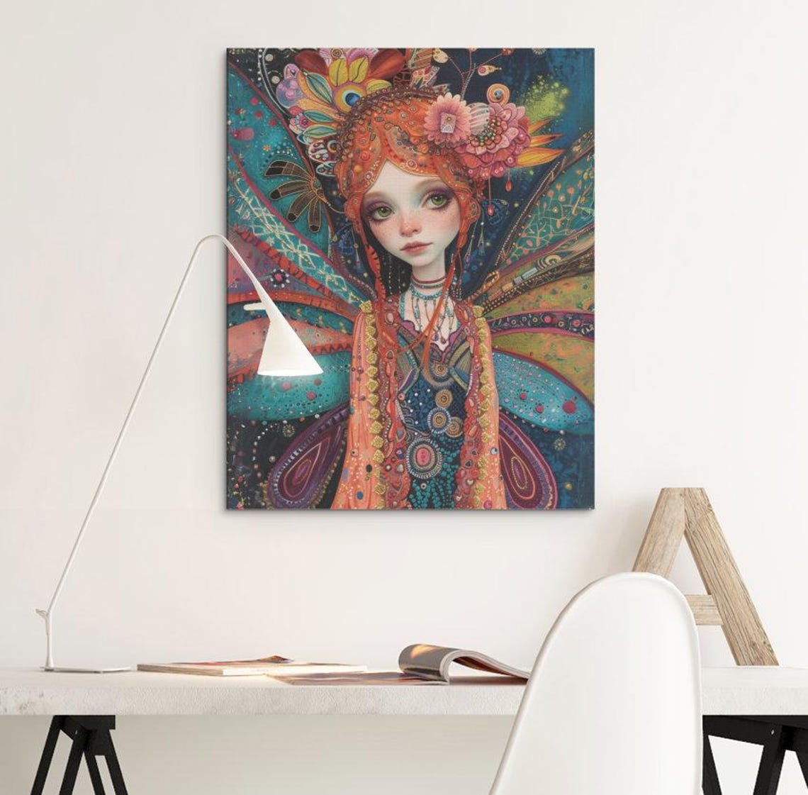 Fairy Portrait With Ornate Orange Wings Floral Crown Art Poster