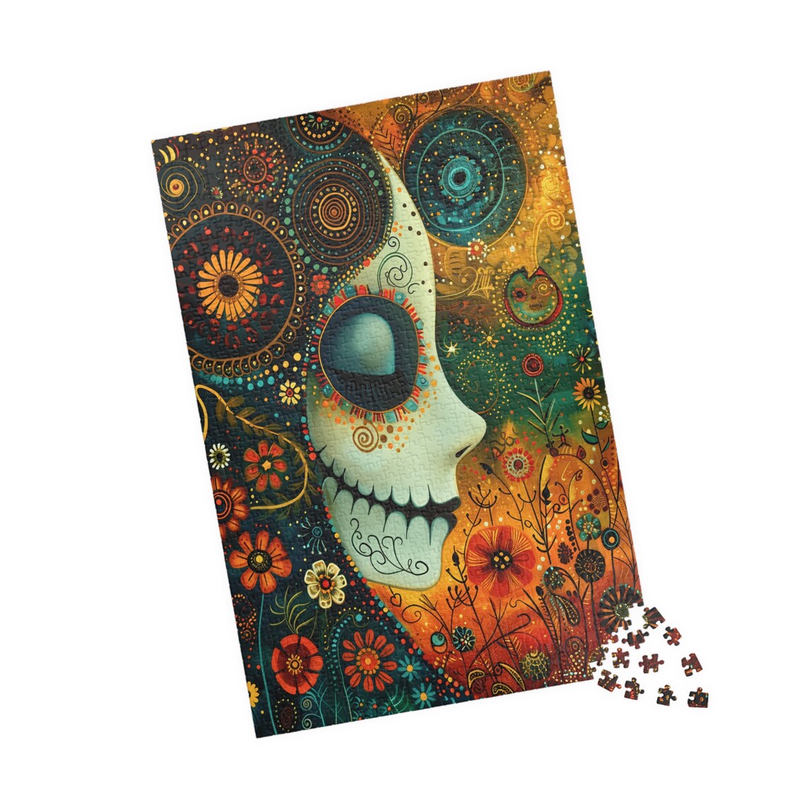 Whimsical Sugar Skull with Blooming Flowers Day of the Dead Art Print - Image 4