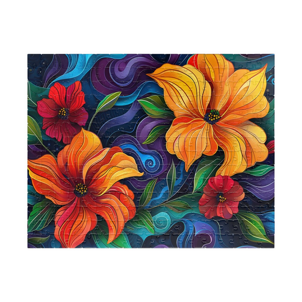 Stained Glass Style Vibrant Orange Flowers Floral Art Poster - Image 3