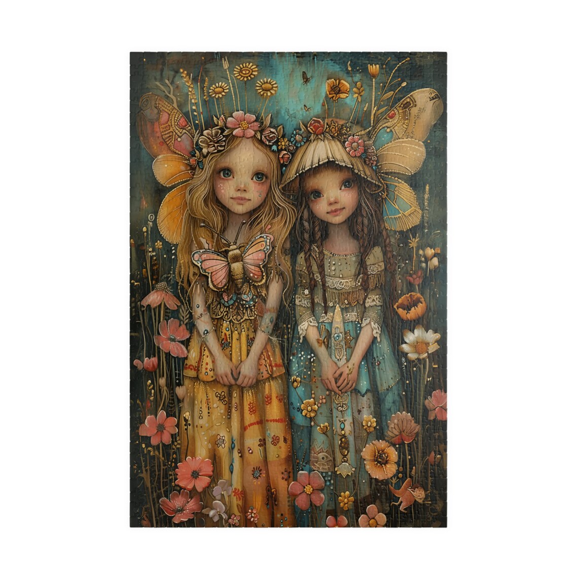 Country Fairy Girls in Wildflower Meadow Butterfly Folk Art Poster - Image 3