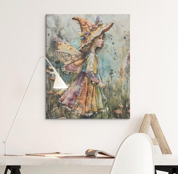 Whimsical Fairy Girl Strolling Through a Wildflower Field Poster