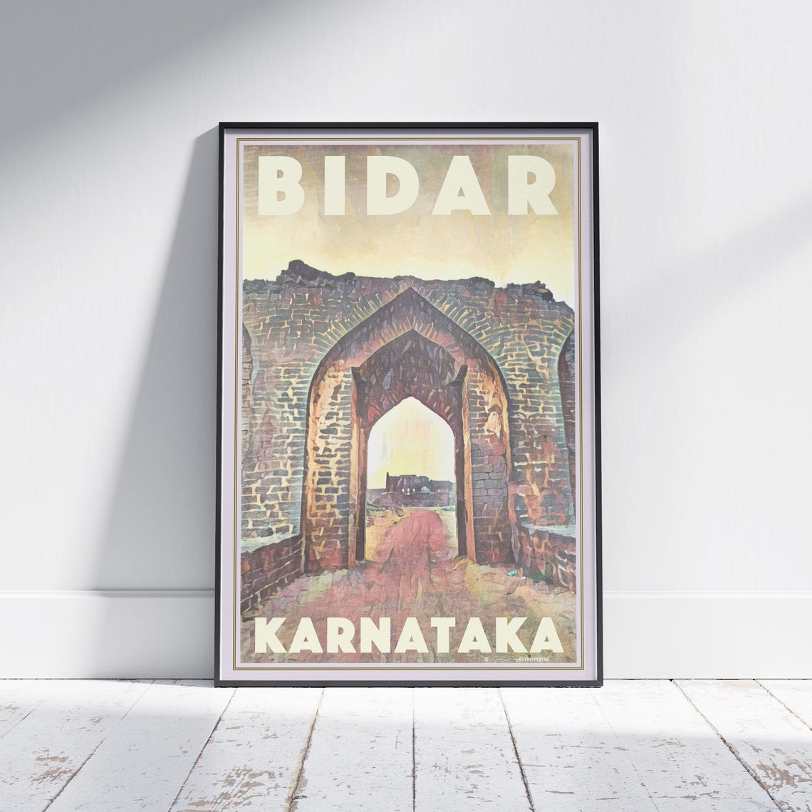 Bidar Karnataka Vintage Travel Poster With Ancient Stone Fort Gate