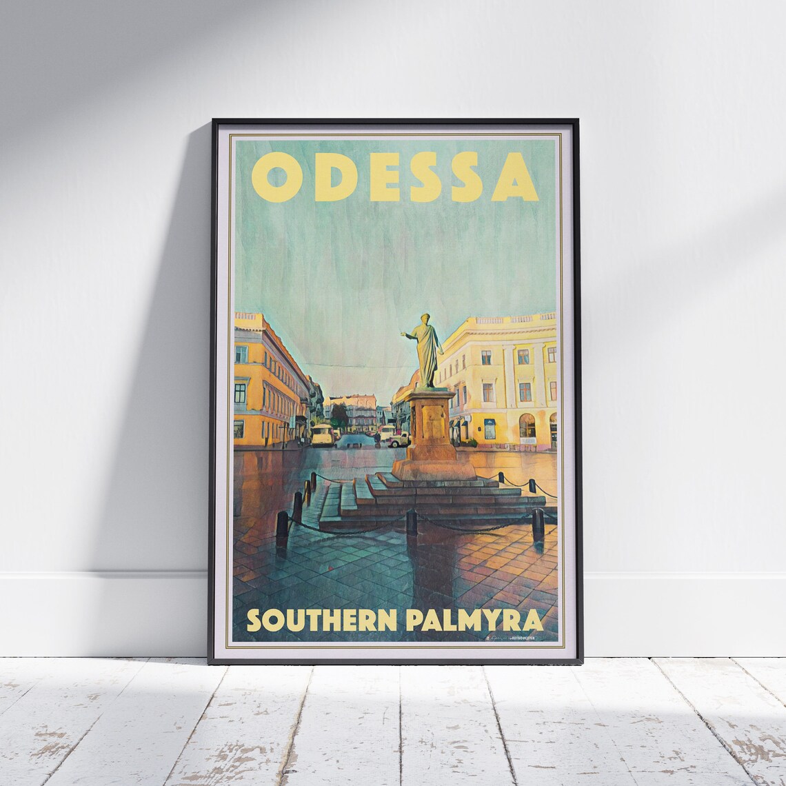 Odessa Southern Palmyra Statue Square Ukraine Retro Travel Poster