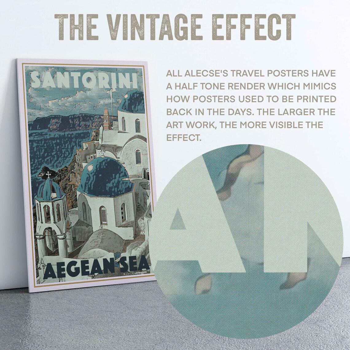 Santorini Aegean Sea Blue Dome Churches Caldera Vintage Travel Poster - Image 2