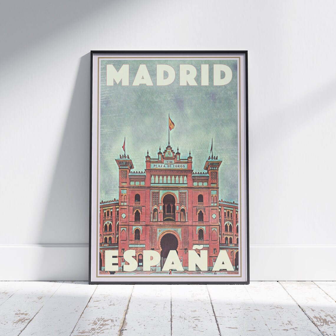 Madrid Spain Vintage Travel Poster With Plaza de Toros Bullring Art