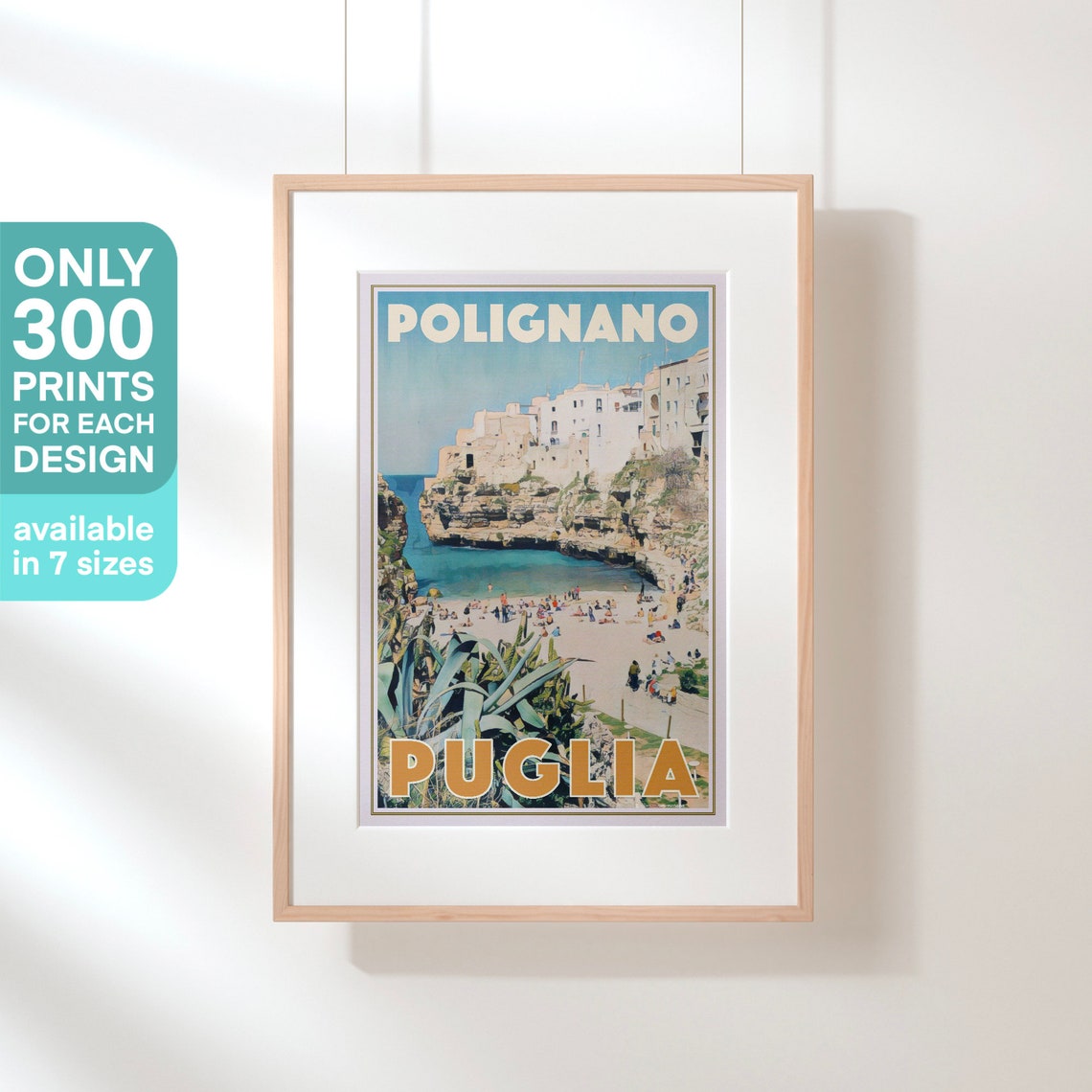 Polignano Puglia Italy Cliff Town Beach Cove Vintage Travel Poster - Image 3