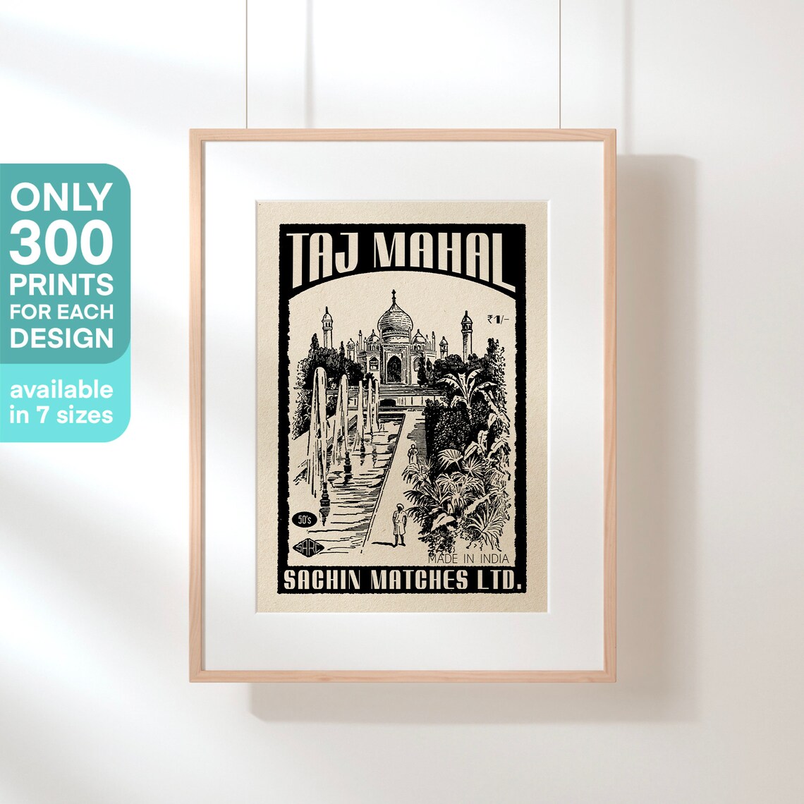 Taj Mahal Marble Monument Gardens Vintage India Matchbox Art Poster - Image 3