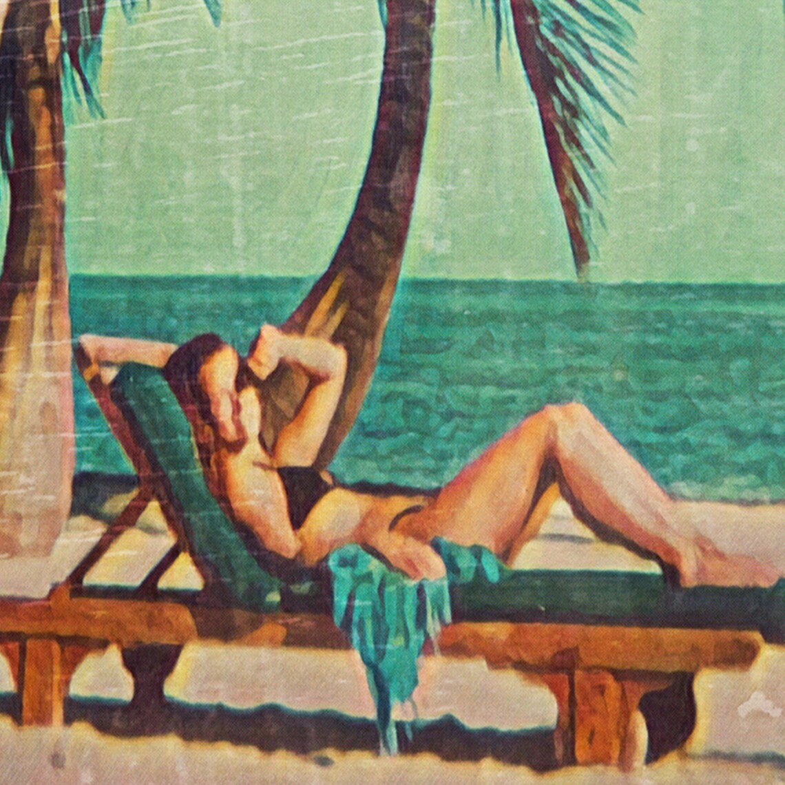 Seychelles Indian Ocean Palm Beach Sunbather Vintage Travel Poster - Image 4
