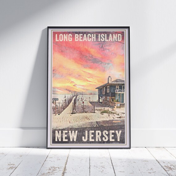 Long Beach Island Sunset Beach House New Jersey Vintage Poster