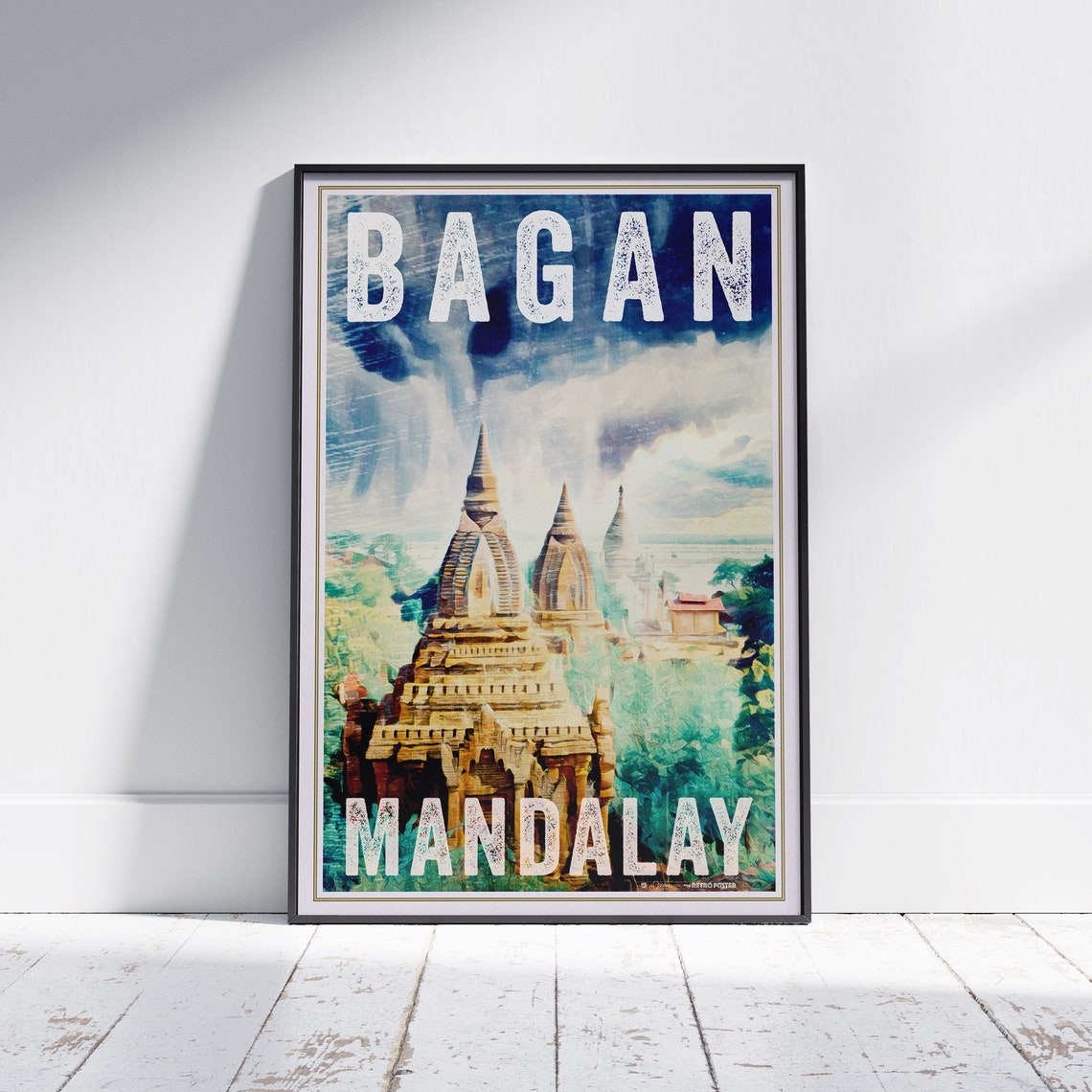 Bagan Mandalay Myanmar Retro Travel Poster Ancient Temple Artwork