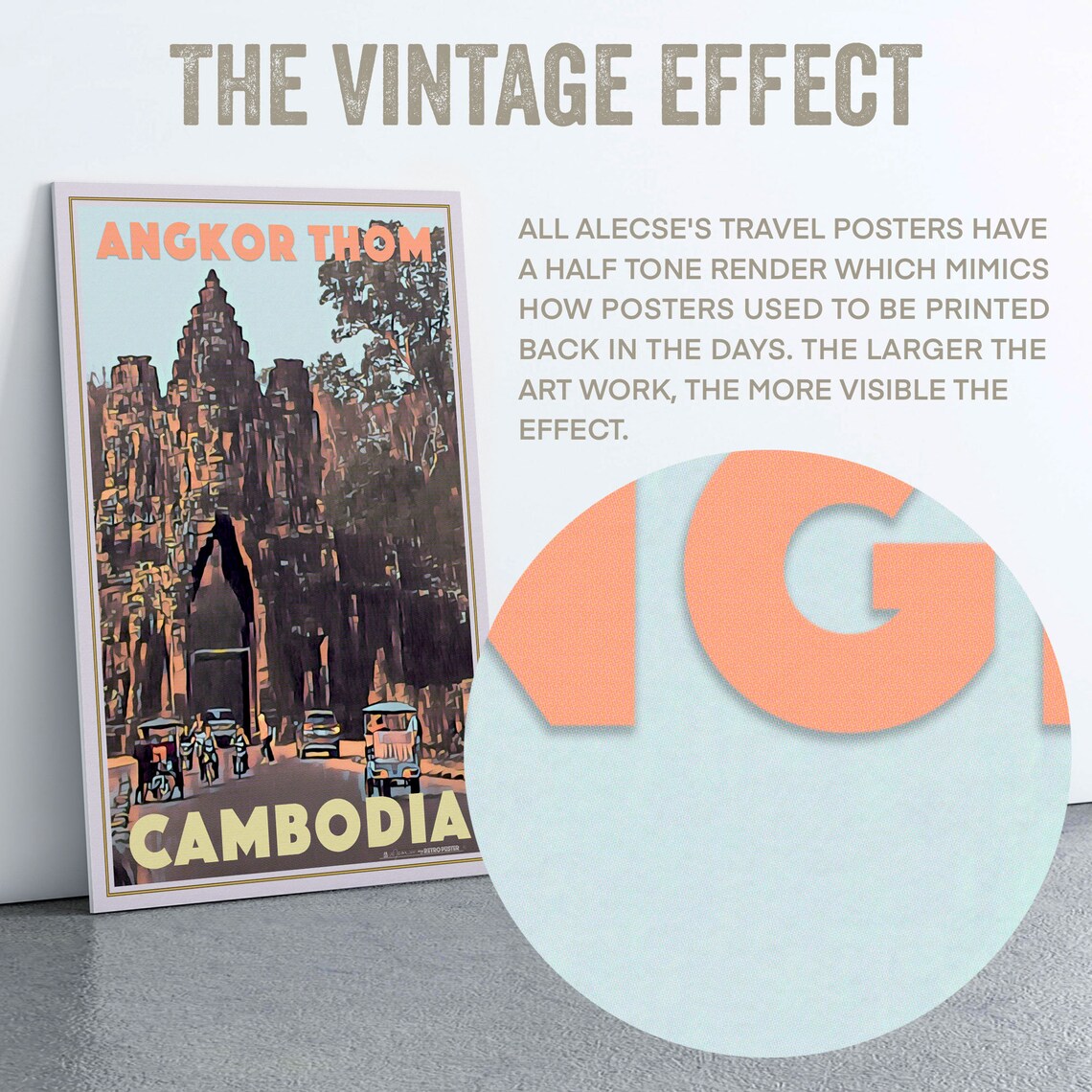 Angkor Thom Victory Gate Cambodia Tuk Tuks Retro Vintage Travel Poster - Image 2