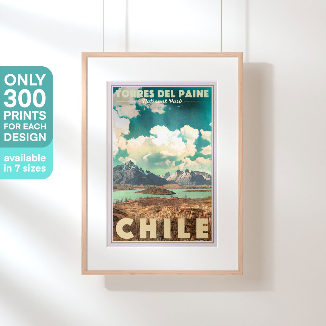 Torres Del Paine Chile Retro Travel Poster Patagonia Mountain Art - Image 3