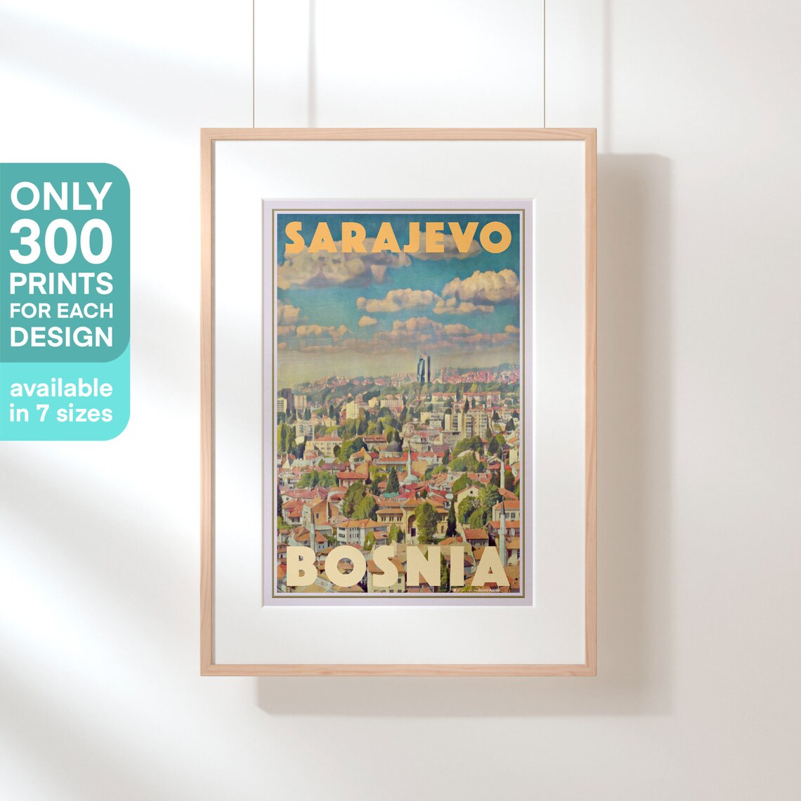 Sarajevo Bosnia Vintage Travel Poster With City Panorama Minarets - Image 3