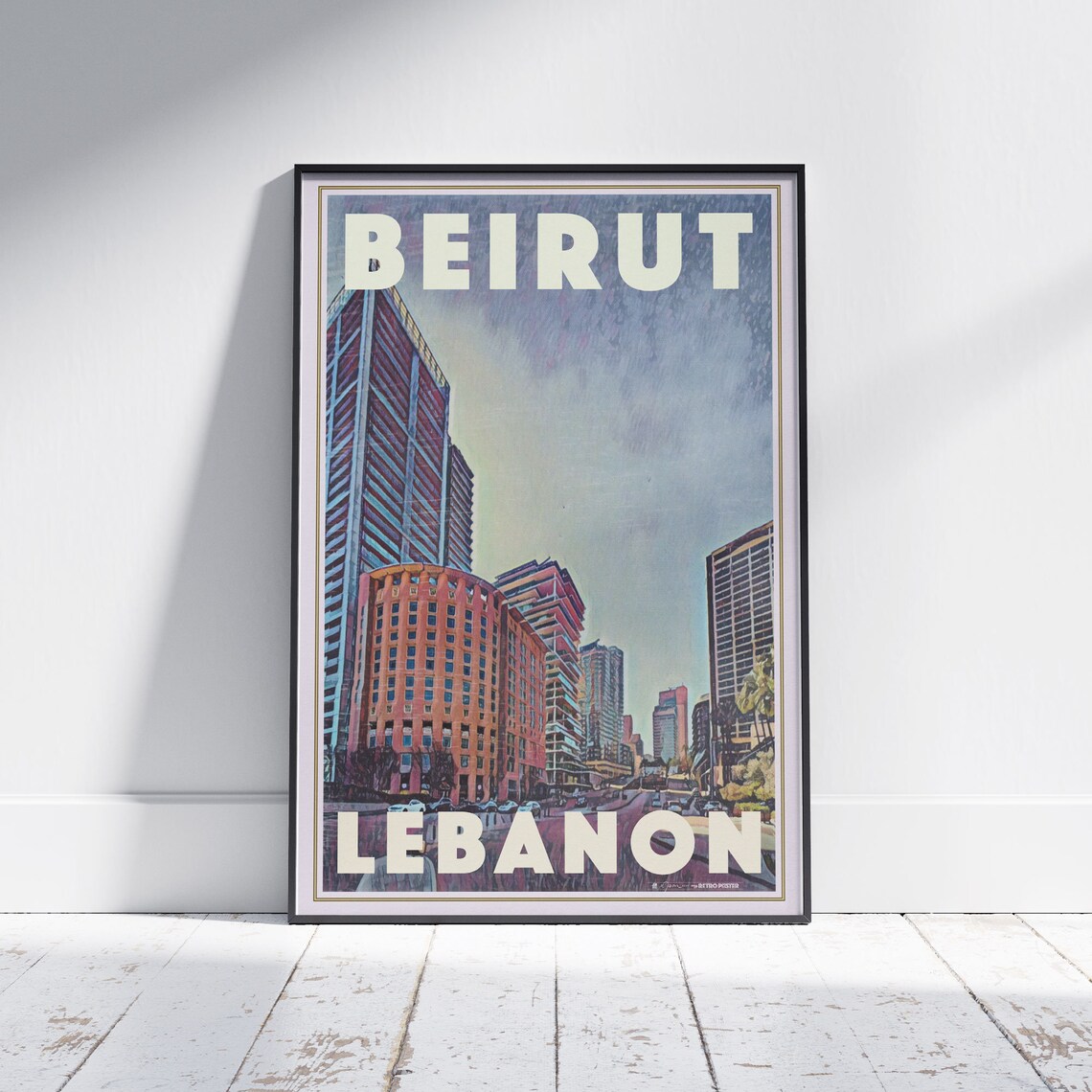Beirut Modern Downtown Skyline Towers Lebanon Vintage Travel Poster