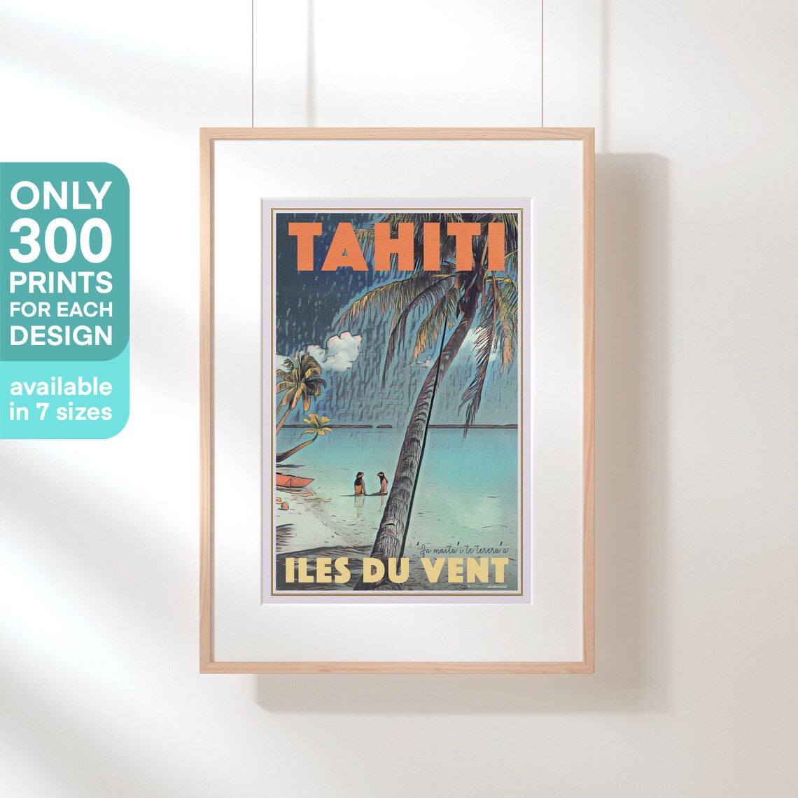 Tahiti Iles du Vent Tropical Lagoon Palm Beach Vintage Travel Poster - Image 3