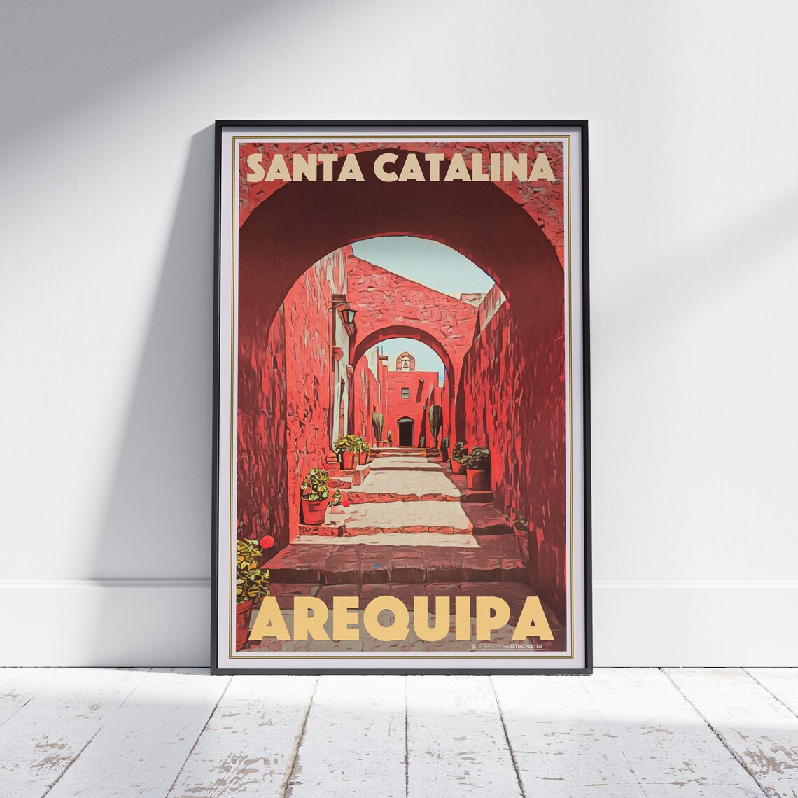 Santa Catalina Monastery Red Arches Arequipa Peru Retro Travel Poster