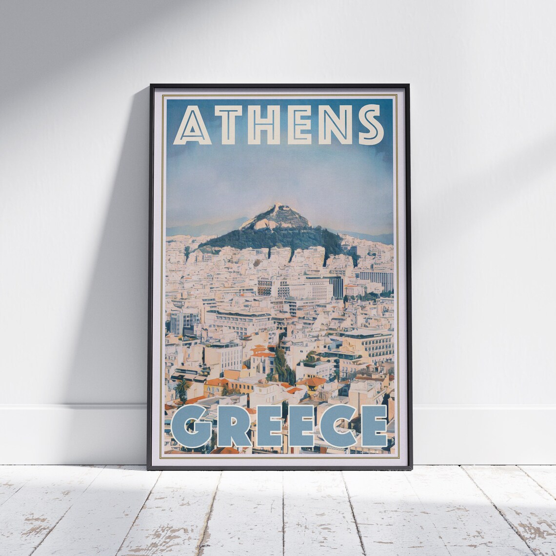 Athens Greece City Panorama Lycabettus Hill Vintage Travel Poster