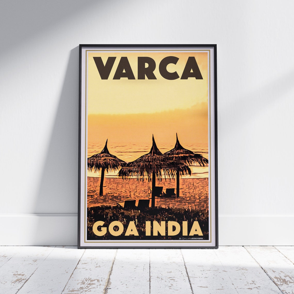 Varca Beach Goa Sunset Thatched Umbrellas Travel Poster India