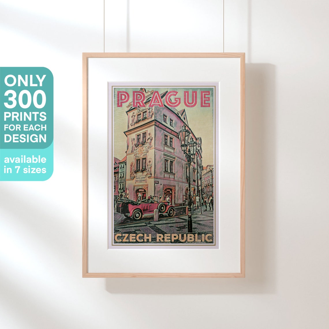 Prague Czech Republic Vintage Travel Poster Old Town Red Car Art - Image 3