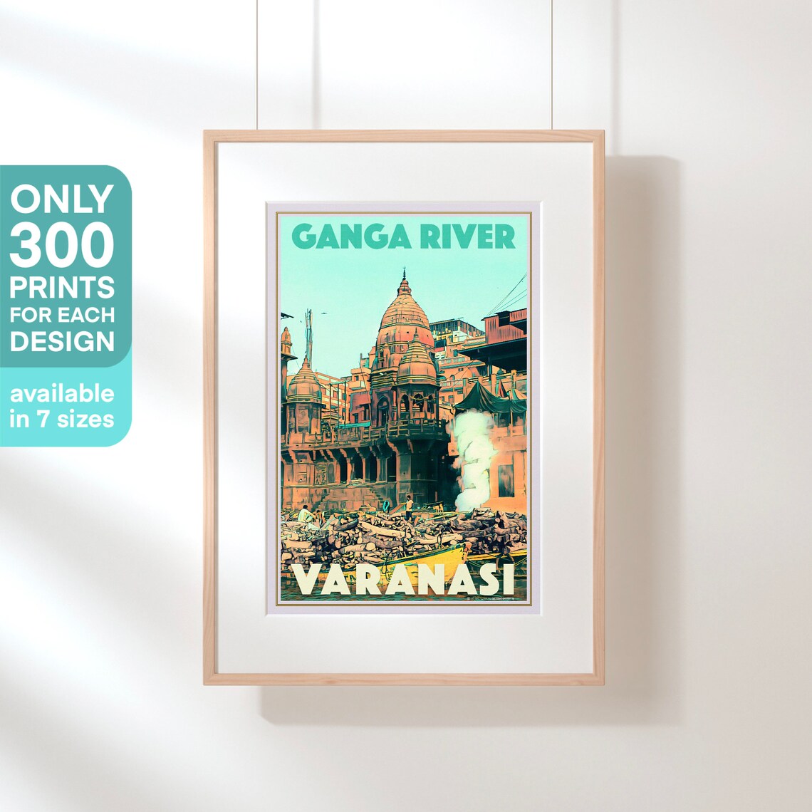 Varanasi Ganga River Ghats and Temples Vintage Travel Poster India - Image 3