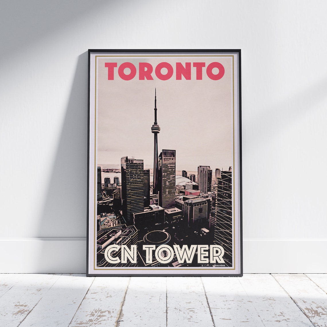 Toronto CN Tower Downtown Skyline Landmark Vintage Travel Poster