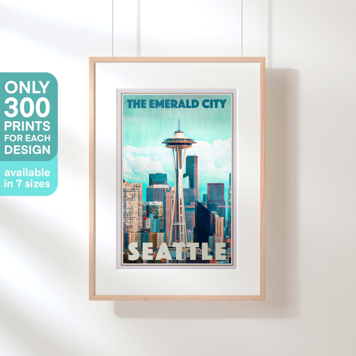 Seattle Emerald City Space Needle Skyline Vintage Retro Travel Poster - Image 3