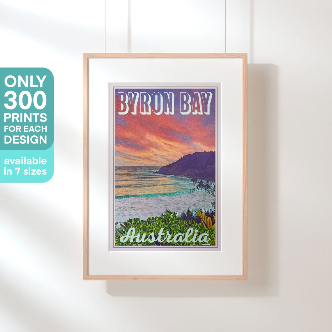 Byron Bay Australia Sunset Beach Waves Headland Vintage Travel Poster - Image 3