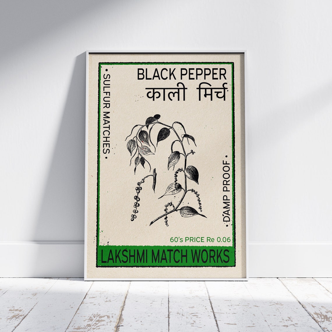 Black Pepper Spice Vine Vintage Indian Matchbox Label Art Poster