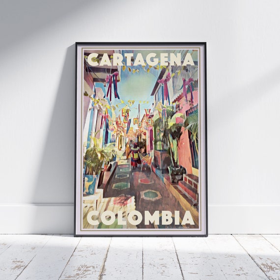 Cartagena Poster Happy By Alecse Limited Edition Colombia Travel Poster Gallery Wall Print Of Cartagena Colombia Decorative Gift