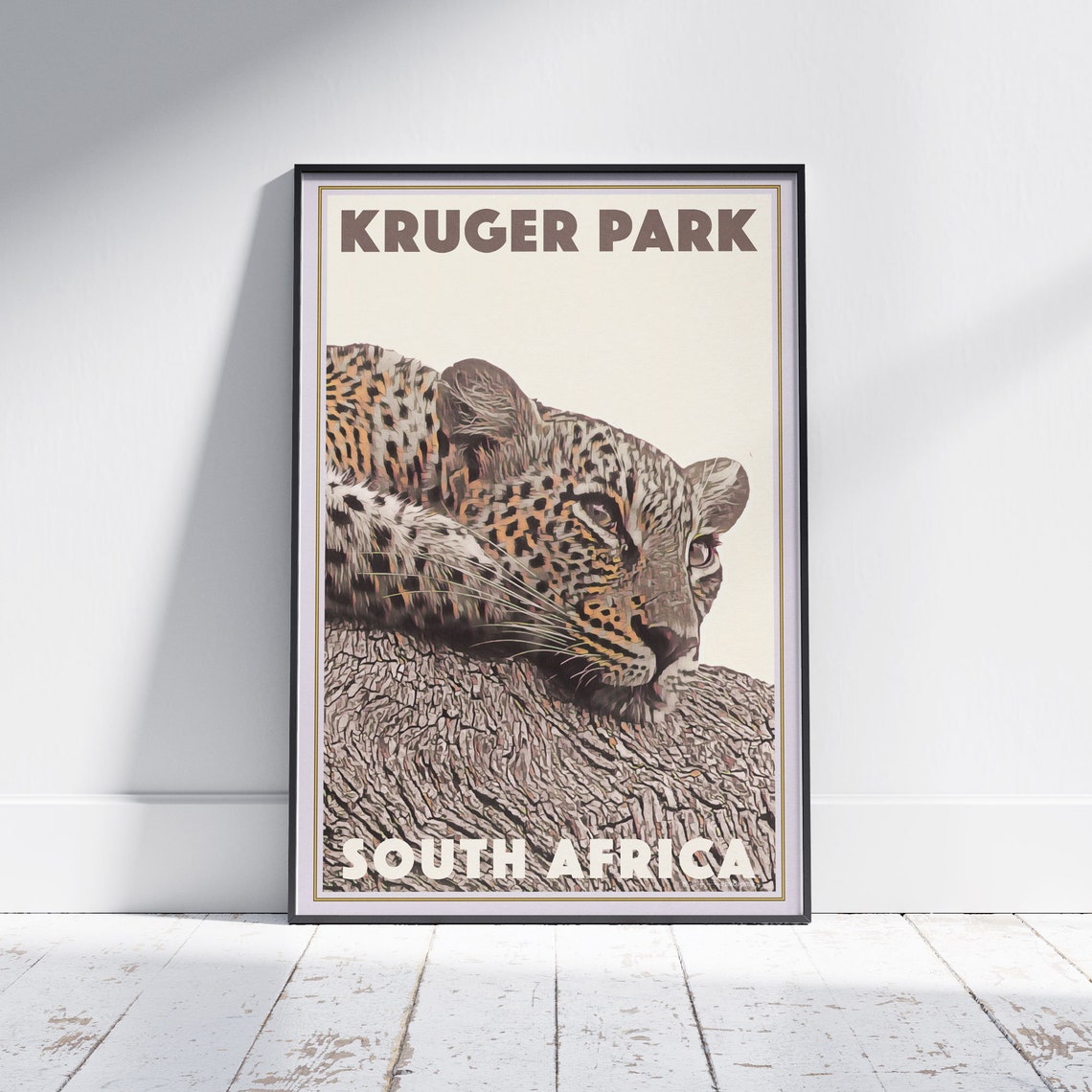 Kruger Park Leopard Resting on Tree South Africa Vintage Travel Poster