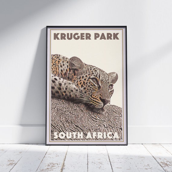 South Africa Poster Kruger Park Leopard By Alecse Limited Edition South Africa Travel Poster Classic Poster Of A Leopard In Kruger Park