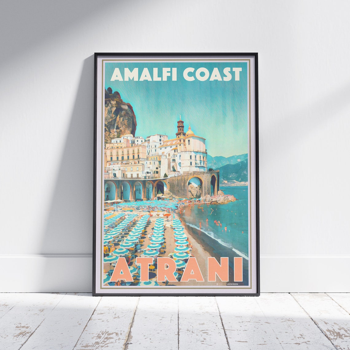 Atrani Amalfi Coast Beach Umbrellas Cliffside Village Travel Poster