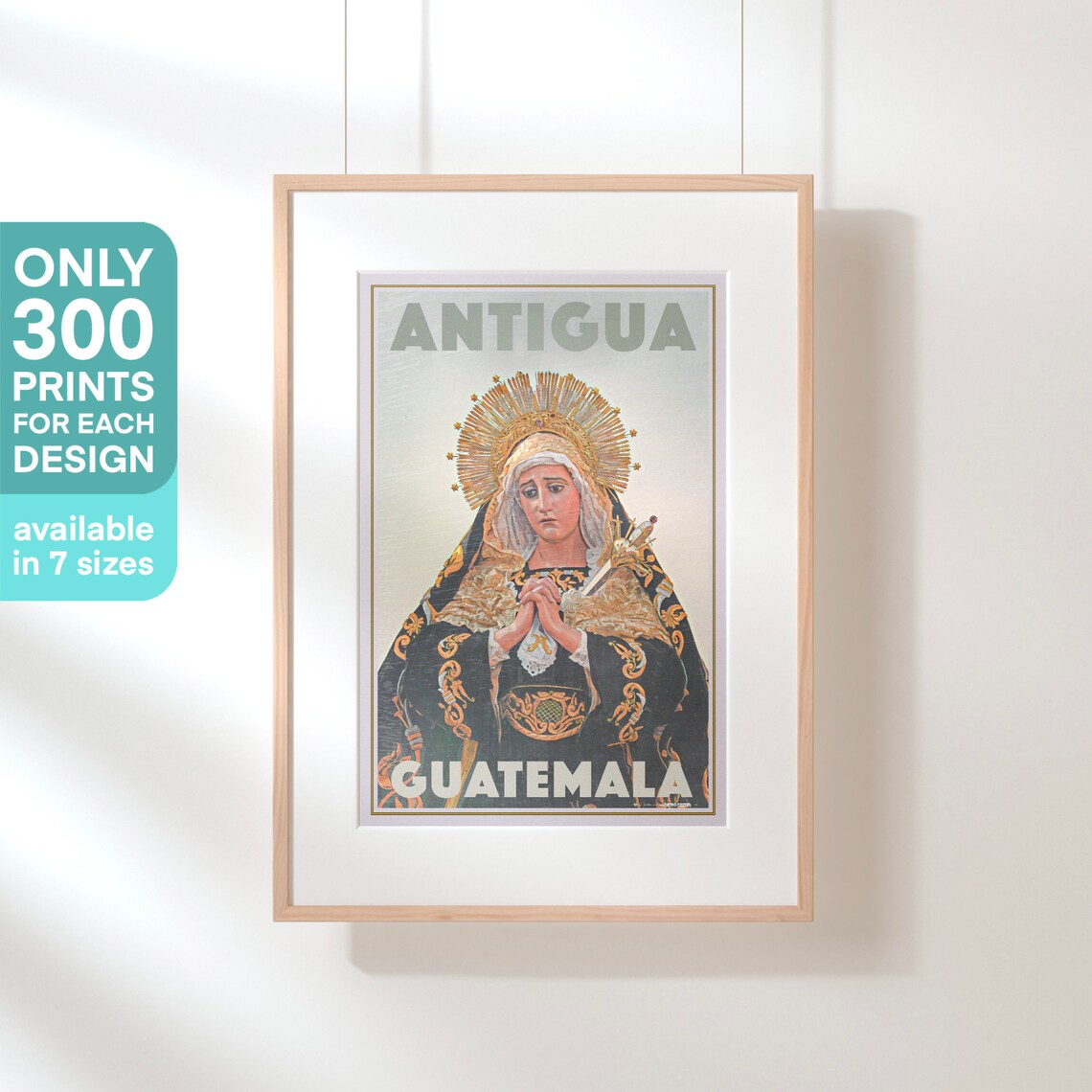 Antigua Guatemala Retro Travel Poster Virgin Mary Procession Art - Image 3