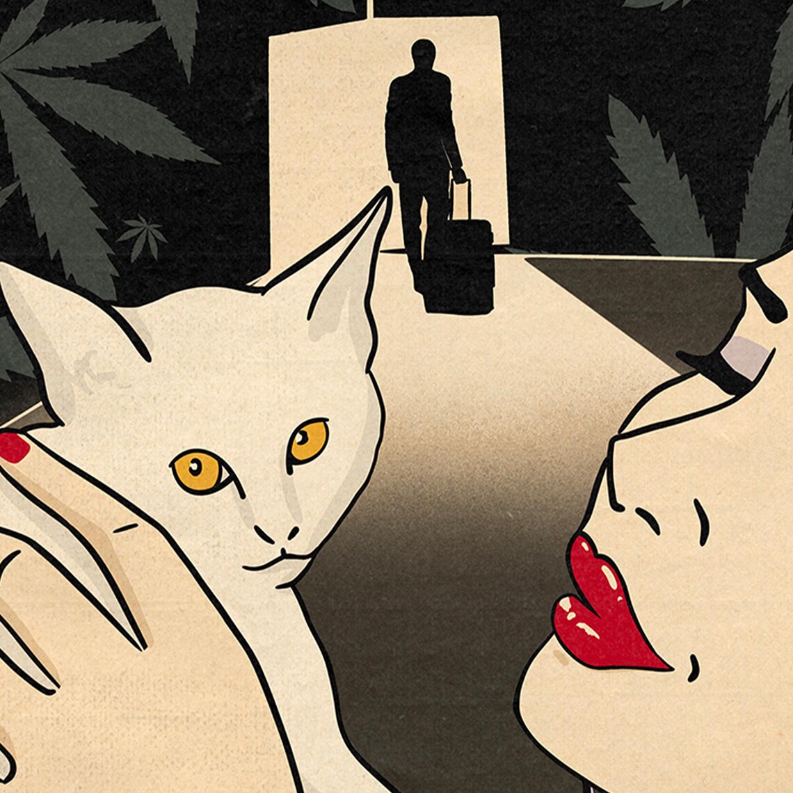 Good Choices Funny Cat Print Woman Kissing White Cat Retro Comic Art - Image 4
