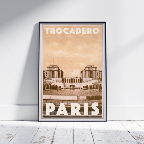 Paris Retro Poster Trocadero Peach Parisian Vintage Decor French Style Original Limited Edition By Alecse