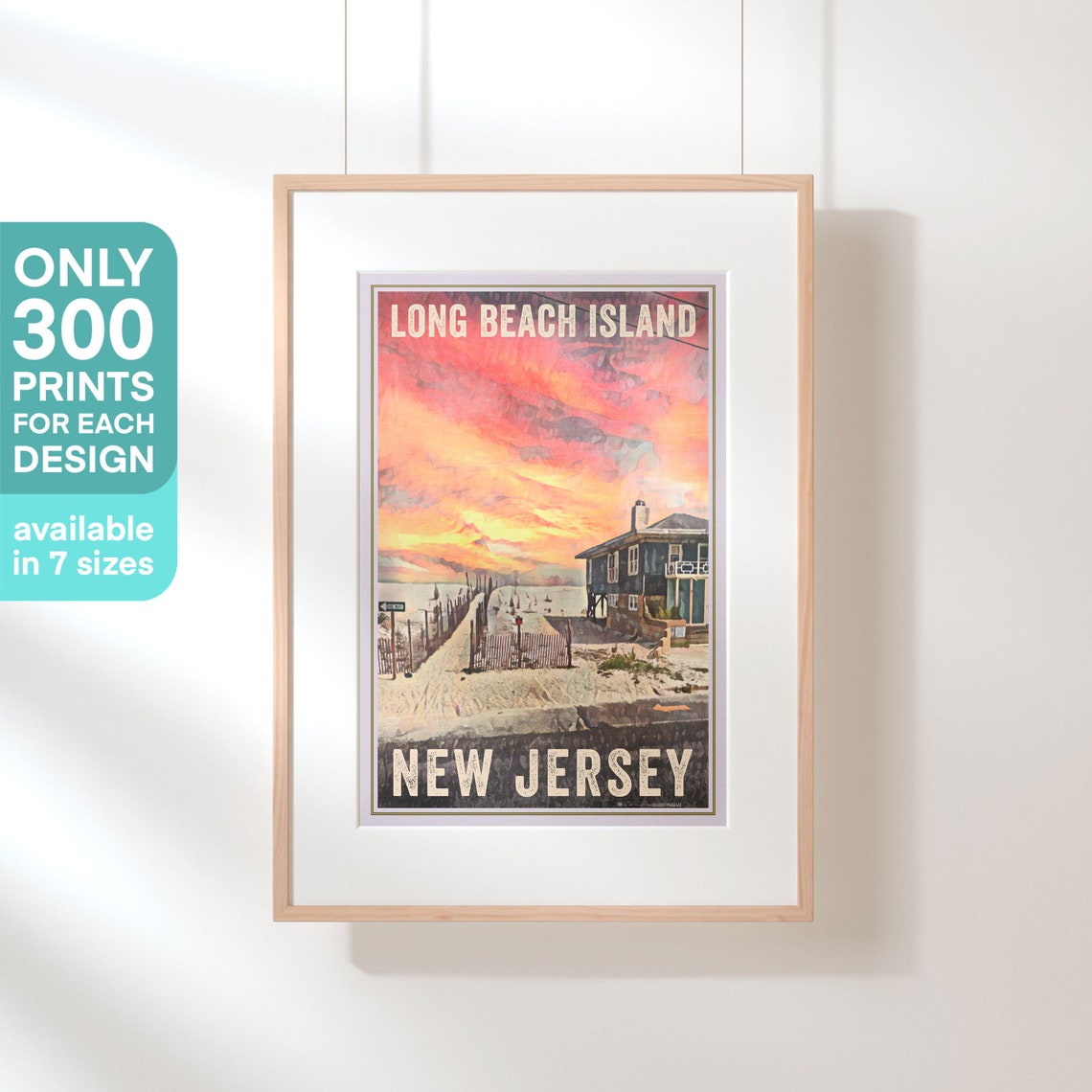 Long Beach Island Sunset Beach House New Jersey Vintage Poster - Image 3
