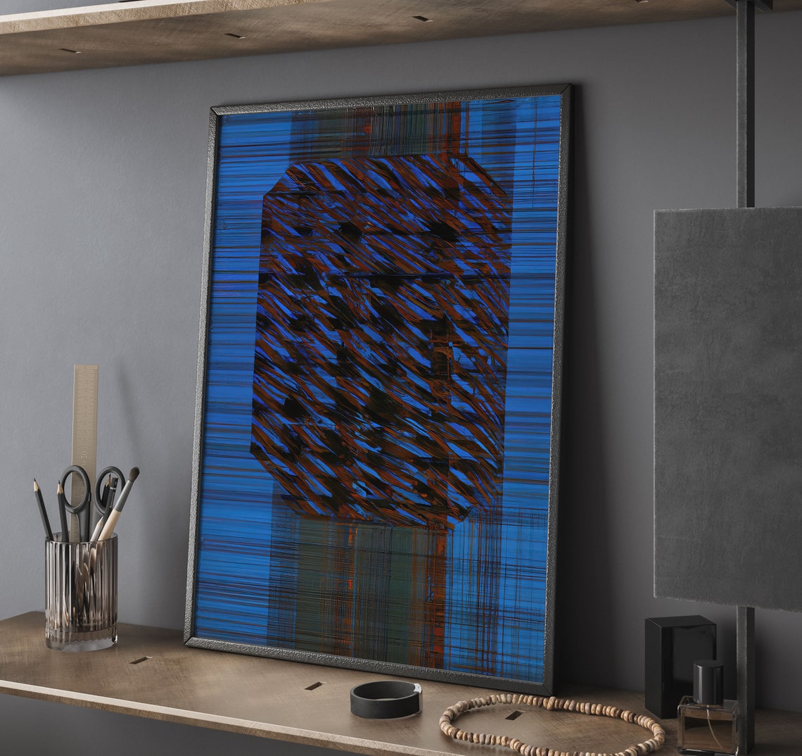 Blue and Orange Abstract Diagonal Texture Modern Oil Style Poster