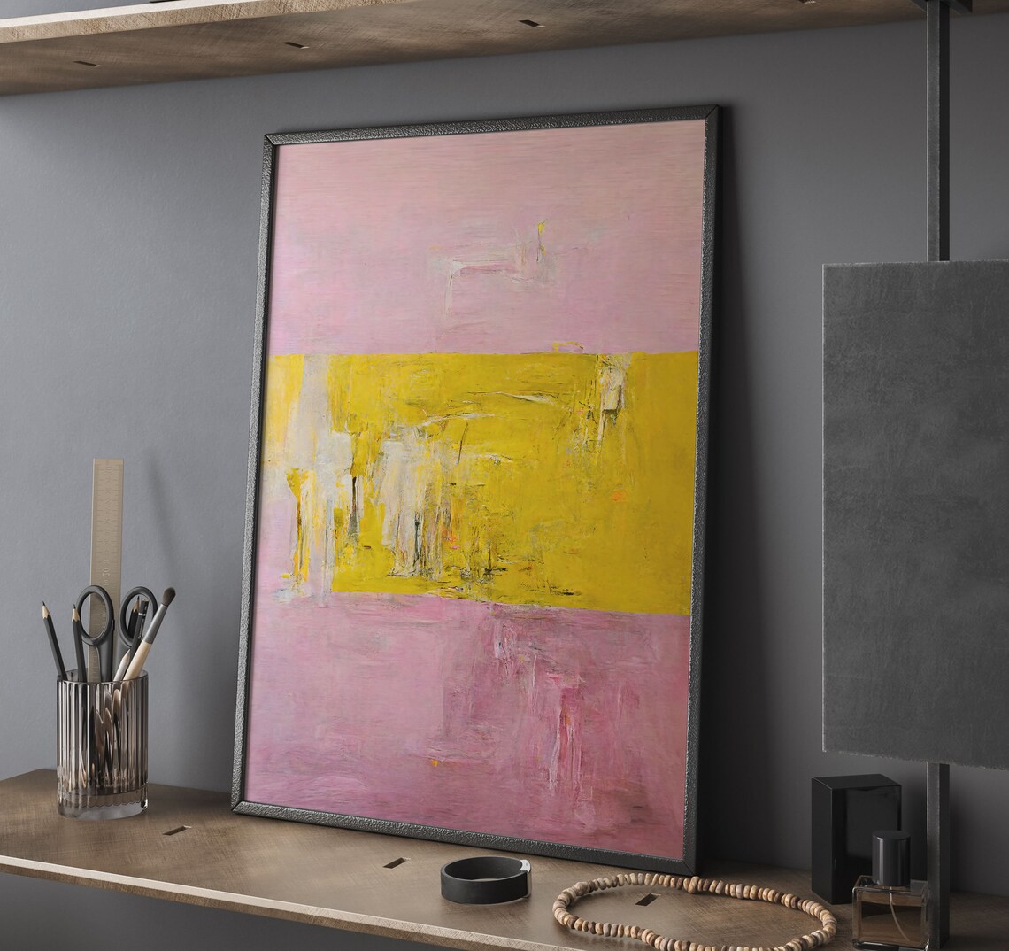 Pink Yellow Abstract Oil Painting Color Block Modern Art Poster