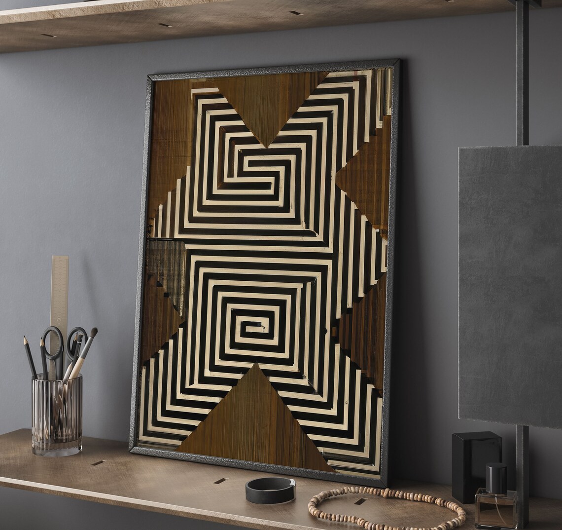 Geometric Maze Op Art Black And Cream Abstract Contemporary Poster