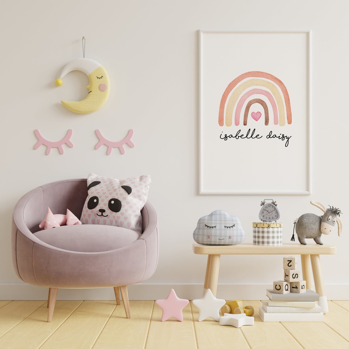 Personalized Baby Name Rainbow Watercolor Nursery Decor Print - Image 2