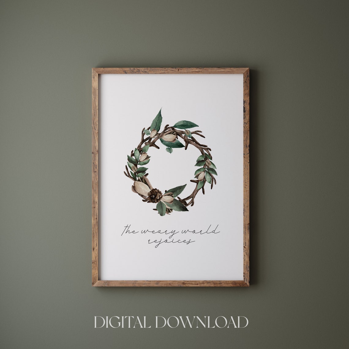 The Weary World Rejoices Christmas Wreath Print Holiday Wall Art Deco Farmhouse Christmas Wall Deco Vintage Christmas Wall Art - Image 5