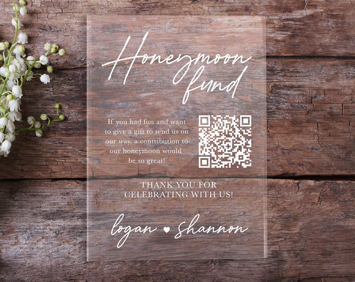 Personalized Honeymoon Fund QR Code Acrylic Wedding Table Poster