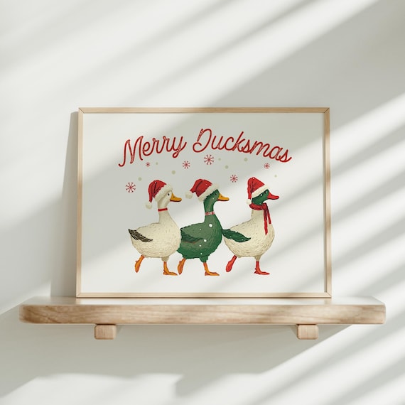 Merry Ducksmas Three Adorable Ducks in Santa Hats Christmas Poster