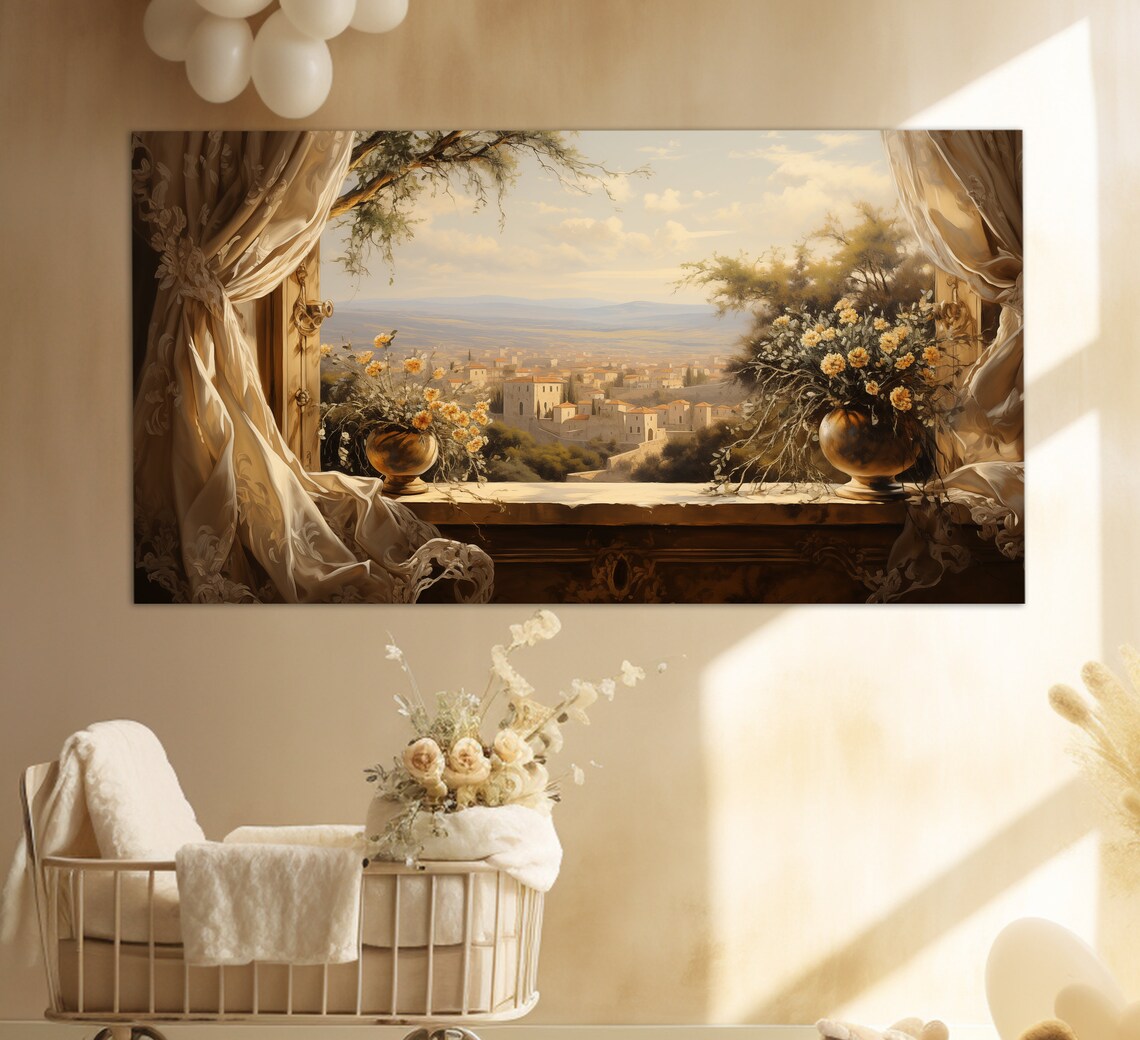 Vintage Italian Village View From Window Art Print
