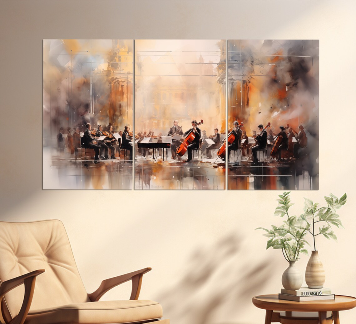 Orchestra On The Stage, Retro Oil Painting Art Print - Image 4